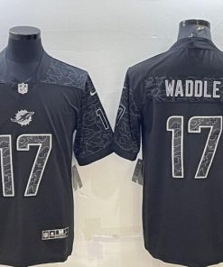 Men's Miami Dolphins #17 Jaylen Waddle Black Reflective Limited Stitched Football Jersey