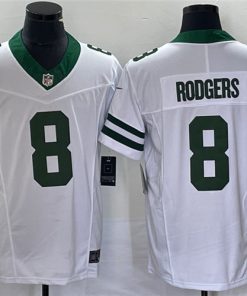 Men's New York Jets #8 Aaron Rodgers White Throwback Stitched Jersey