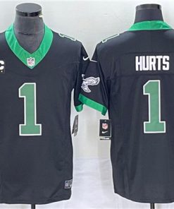 Men's Philadelphia Eagles #1 Jalen Hurts Black 2023 F.U.S.E. Vapor Untouchable With C Patch Stitched Football Jersey