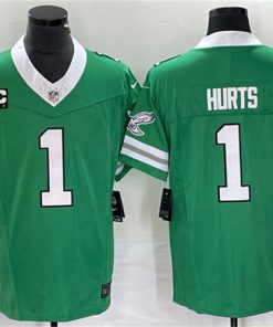 Men's Philadelphia Eagles #1 Jalen Hurts Green 2023 F.U.S.E. Vapor Untouchable With C Patch Stitched Football Jersey