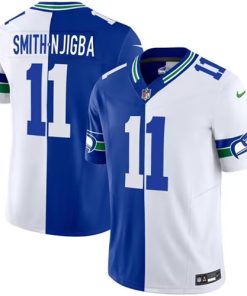 Men's Seattle Seahawks #11 Jaxon Smith-Njigba Royal White Split 2023 F.U.S.E. Throwback Vapor Limited Stitched Football Jersey