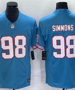 Men's Tennessee Titans #98 Jeffery Simmons Light Blue Throwback Player Stitched Jersey