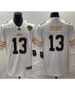 Nike 49ers 13 Brock Purdy White Gold Vapor Limited Men Jersey