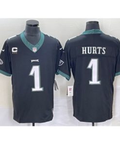 Nike Eagles 1 Jalen Hurts Black 2023 F.U.S.E Vapor Limited Men Jersey with C patch