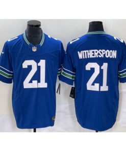 Nike Seahawks 21 Witherspoon Blue 2023 New Neck Vapor Limited Men Jersey