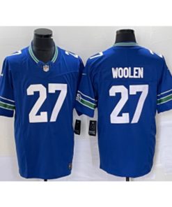 Nike Seahawks 27 Tariq Woolen Royal 2023 New Neck Vapor Limited Men Jersey