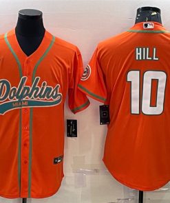 Men's Miami Dolphins #10 Tyreek Hill Orange With Patch Cool Base Stitched Baseball Jersey