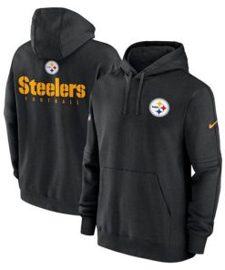 Men's Pittsburgh Steelers Black Sideline Club Fleece Pullover Hoodie