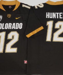 Men's Colorado Buffaloes #12 Travis Hunter Black With PAC-12 Patch Football Stitched Jersey