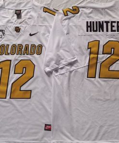 Men's Colorado Buffaloes #12 Travis Hunter White Gold With PAC-12 Patch Football Stitched Jersey