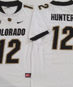 Men's Colorado Buffaloes #12 Travis Hunter White With PAC-12 Patch Football Stitched Jersey