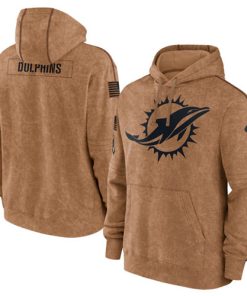 Men's Miami Dolphins 2023 Brown Salute To Service Pullover Hoodie