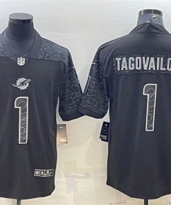 Miami Dolphins #1 Tua Tagovailoa Black Reflective Limited Jersey