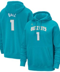 Men's Charlotte Hornets #1 LaMelo Ball Teal 2023-24 City Edition Name Number Pullover Hoodie