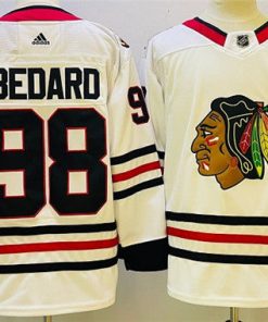 Men's Chicago Blackhawks #98 Connor Bedard White Black Stitched Jersey