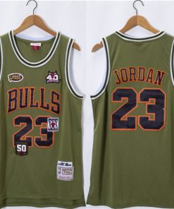 Men's Chicago Bulls #23 Michael Jordan Olive Salute Stitched Basketball Jersey