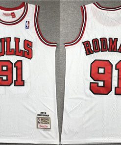 Men's Chicago Bulls #91 Dennis Rodman White 1997-98 Stitched Basketball Jersey