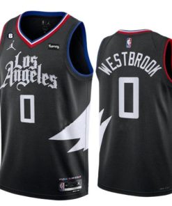 Men's Los Angeles Clippers #0 Russell Westbrook Black Statement Edition With NO.6 Patch Stitched Jersey