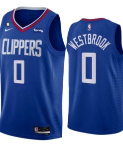 Men's Los Angeles Clippers #0 Russell Westbrook Blue With NO.6 Patch Stitched Jersey