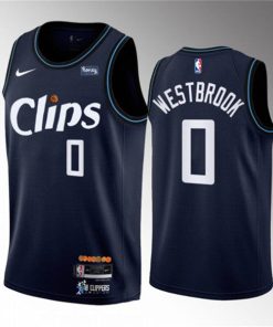 Men's Los Angeles Clippers #0 Russell Westbrook Navy 2023-24 City Edition Stitched Jersey