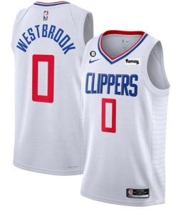 Men's Los Angeles Clippers #0 Russell Westbrook White With NO.6 Patch Stitched Jersey