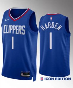 Men's Los Angeles Clippers #1 James Harden Blue Icon Edition Stitched Jersey