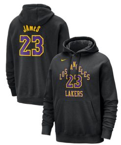 Men's Los Angeles Lakers #23 LeBron James Black 2023-24 City Edition Name Number Pullover Hoodie