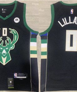 Men's Milwaukee Bucks #0 Damian Lillard Black Stitched Basketball Jersey
