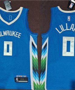 Men's Milwaukee Bucks #0 Damian Lillard Blue 2022-23 City Edition Stitched Basketball Jersey
