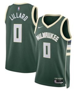Men's Milwaukee Bucks #0 Damian Lillard Green Icon Edition Stitched Basketball Jersey