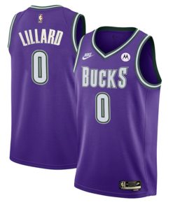 Men's Milwaukee Bucks #0 Damian Lillard Purple 22 -23 Classic Edition Stitched Basketball Jersey