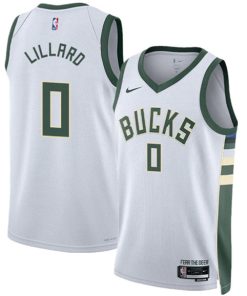 Men's Milwaukee Bucks #0 Damian Lillard White Icon Edition Stitched Basketball Jersey