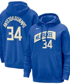 Men's Milwaukee Bucks #34 Giannis Antetokounmpo Royal 2023-24 City Edition Name Number Pullover Hoodie