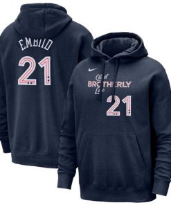 Men's Philadelphia 76ers #21 Joel Embiid Navy 2023-24 City Edition Name Number Pullover Hoodie