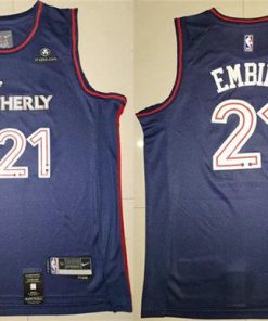 Men's Philadelphia 76ers #21 Joel Embiid Navy Stitched Basketball Jersey