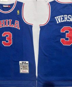 Men's Philadelphia 76ers #3 Allen Iverson Blue Throwback Stitched Basketball Jersey