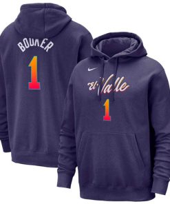 Men's Phoenix Suns #1 Devin Booker Purple 2023-24 City Edition Name Number Pullover Hoodie