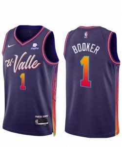 Men's Phoenix Suns #1 Devin Booker Purple 2023-24 City Edition Stitched Basketball Jersey