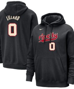 Men's Portland Trail Blazers #0 Damian Lillard Black 2023-24 City Edition Name Number Pullover Hoodie