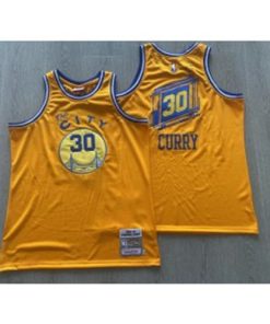 NBA Warriors 30 Curry Yellow Throwback Men Jersey