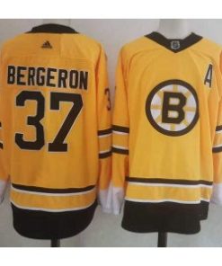 NHL Bruins 37 Patrice Bergeron Yellow 2020 New Men Jersey