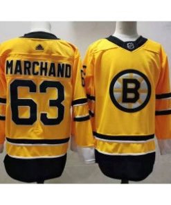 NHL Bruins 63 Brad Marchand Yellow 2020 New Men Jersey
