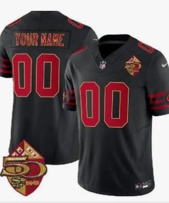 Men's San Francisco 49ers Customized Black Red 2023 F.U.S.E. 50th Patch Throwback Football Stitched Jersey