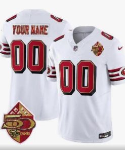 Men's San Francisco 49ers Customized White red 2023 F.U.S.E. 50th Patch Throwback Football Stitched Jersey