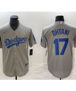 MLB Dodgers 17 Shohei Ohtani Grey Cool Base Men Jersey
