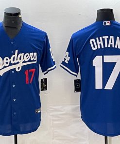 Men's Los Angeles Dodgers #17 Shohei Ohtani Blue Cool Base Stitched Jersey