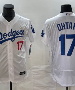 Men's Los Angeles Dodgers #17 Shohei Ohtani White Flex Base Stitched Baseball Jersey