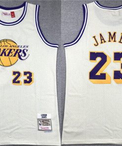 Men's Los Angeles Lakers #23 LeBron James White Throwback Basketball Jersey