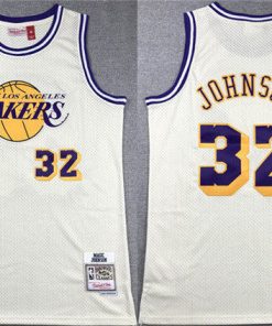 Men's Los Angeles Lakers #32 Magic Johnson White Throwback Basketball Jersey