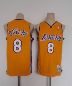Men's Los Angeles Lakers #8 LeBron James Yellow Throwback Basketball Jersey